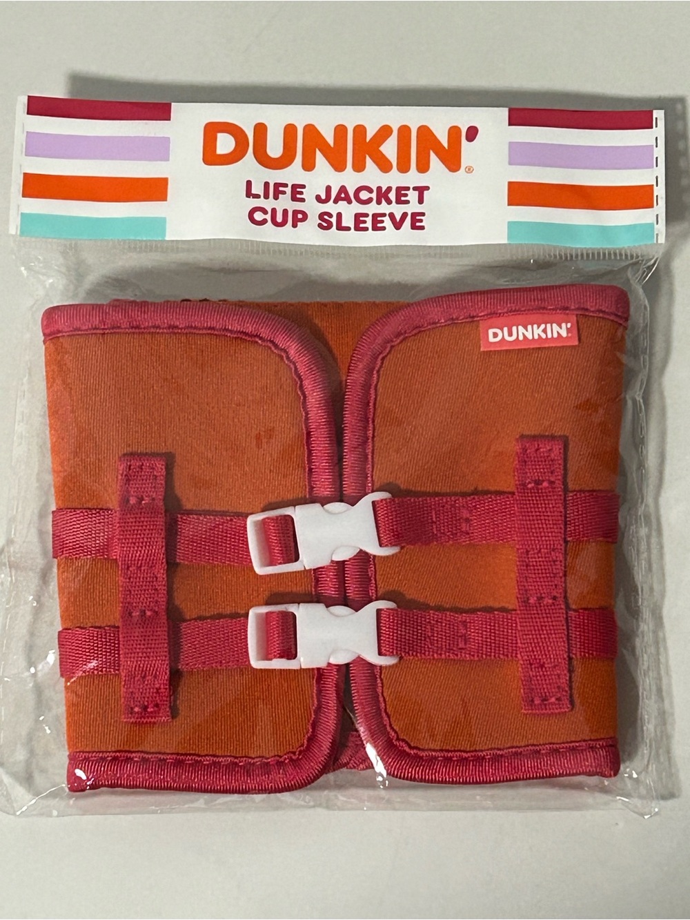 NEW!! Authentic Limited Edition Dunkin Life Jacket Cup Sleeve- (NWT)